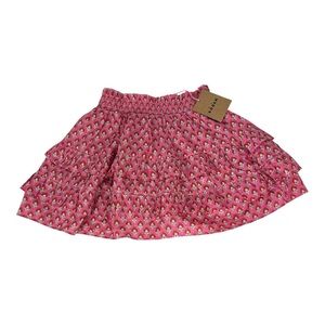 Mini Boden Sz 8-9 Y Tiered Print Skirt Elastic Waist Pink w/Silver Shimmer NWT